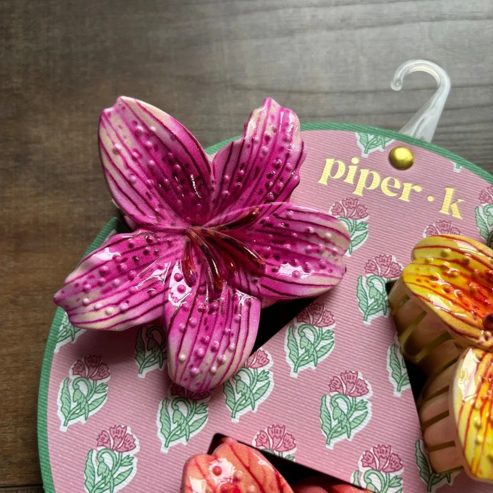 Piper K Tropical Lily Flower Claw Clips Accessories Set of 3 Tropical Coquette